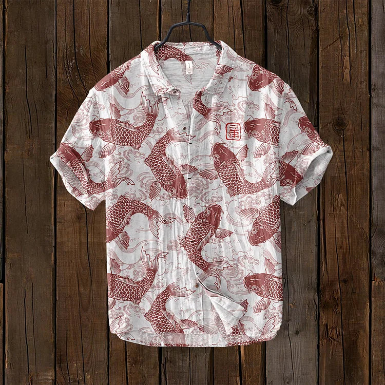 Vintage camicia in lino a forma di pesce