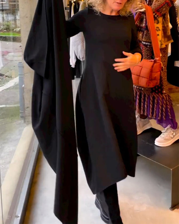 Eva - Vestito Midi Nero con Tasche