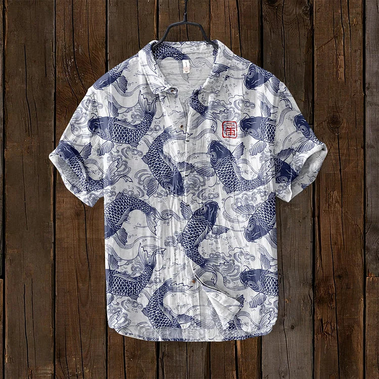 Vintage camicia in lino a forma di pesce