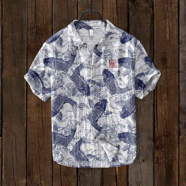 Vintage camicia in lino a forma di pesce