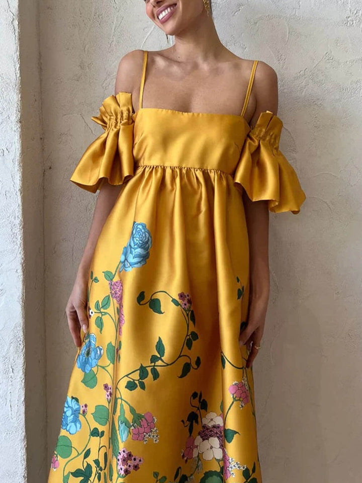 Camilla - Abito con maniche a fiori di tagete