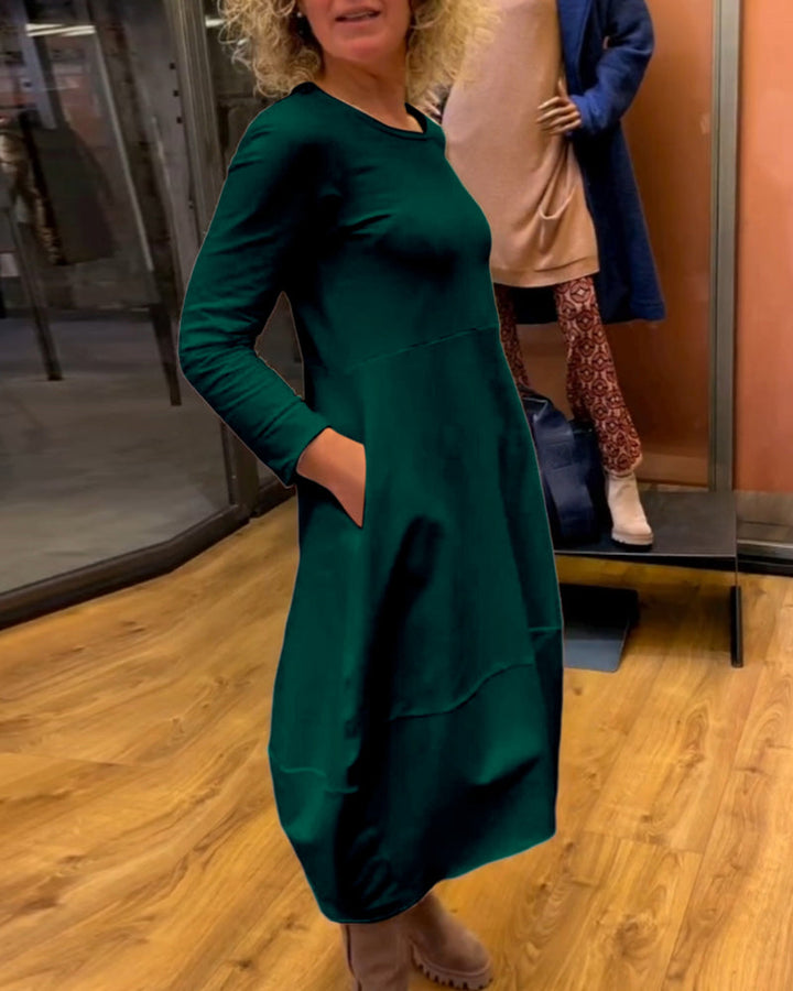 Eva - Vestito Midi Nero con Tasche