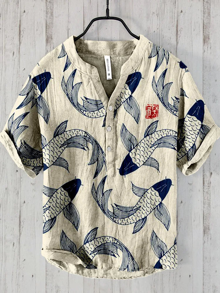 Vintage camicia in lino a forma di pesce