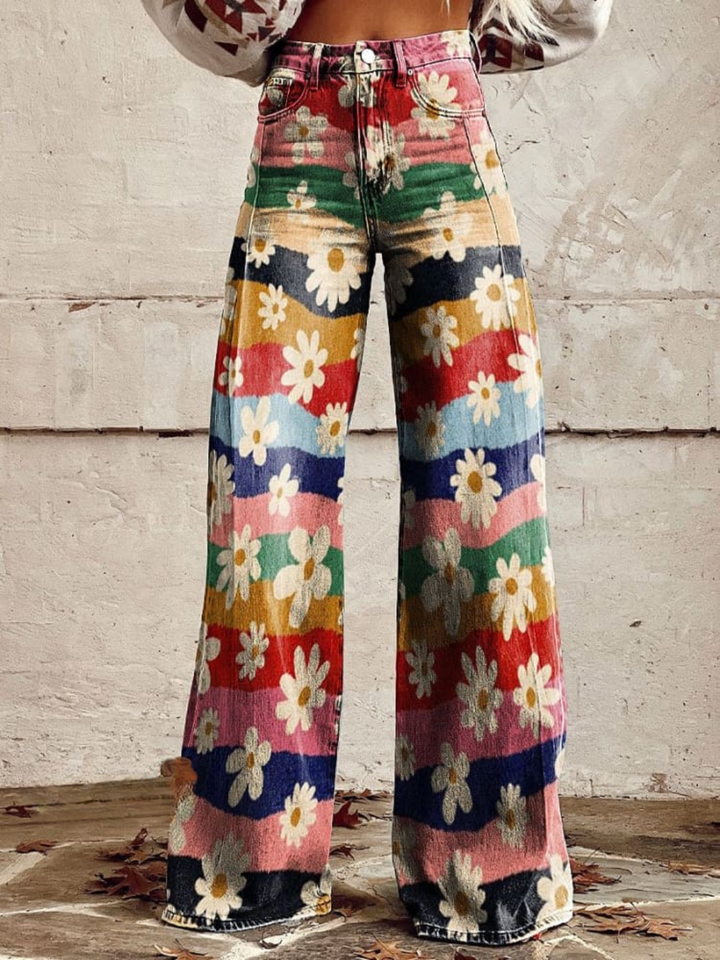 Pantaloni Floreali Larghi Retrò