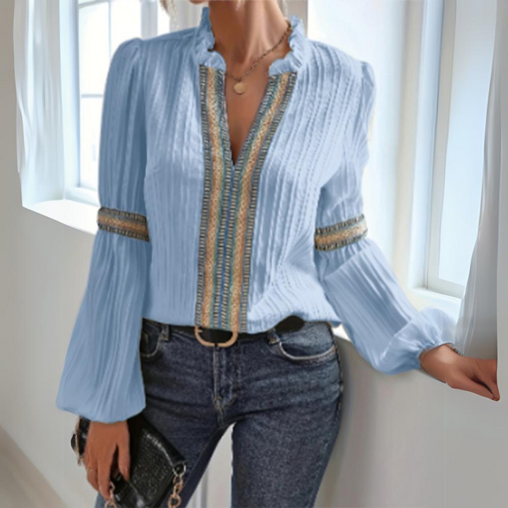 Sara - Blusa Boho in Chiffon con Maniche Lunghe