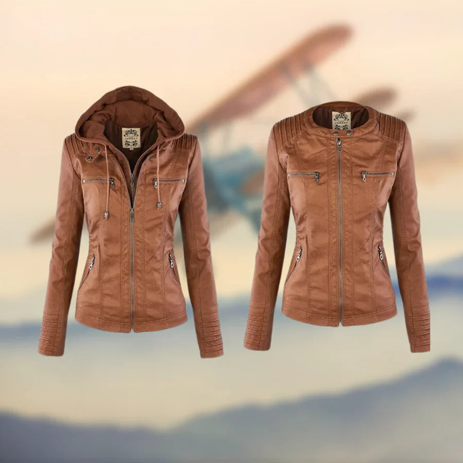 Nina - Giacca in Pelle Premium con Cappuccio