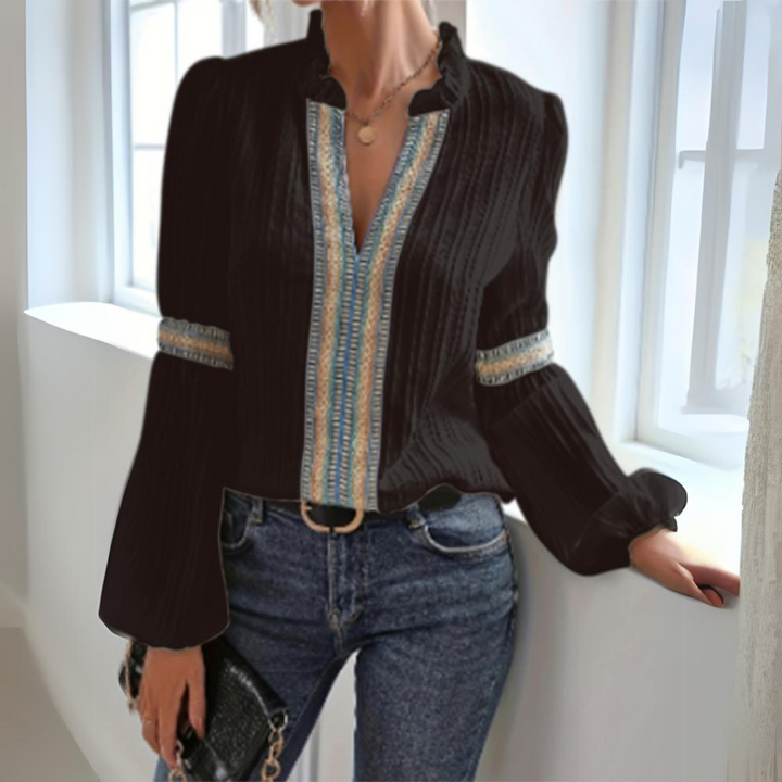 Sara - Blusa Boho in Chiffon con Maniche Lunghe