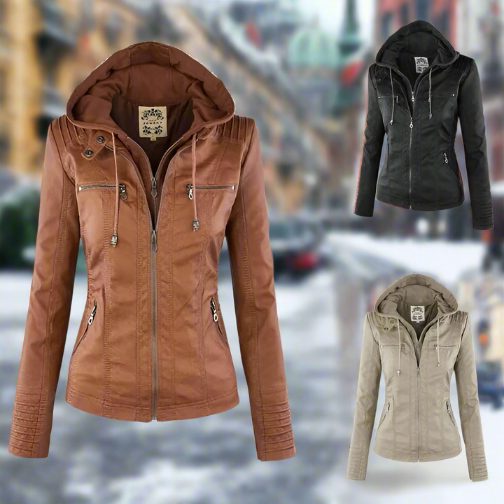 Nina - Giacca in Pelle Premium con Cappuccio