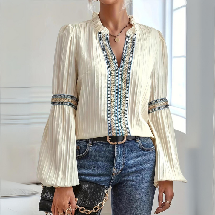 Sara - Blusa Boho in Chiffon con Maniche Lunghe