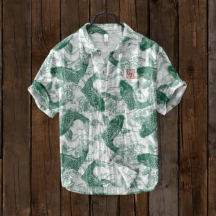 Vintage camicia in lino a forma di pesce