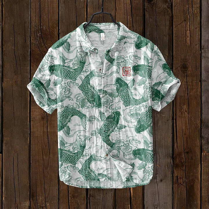 Vintage camicia in lino a forma di pesce