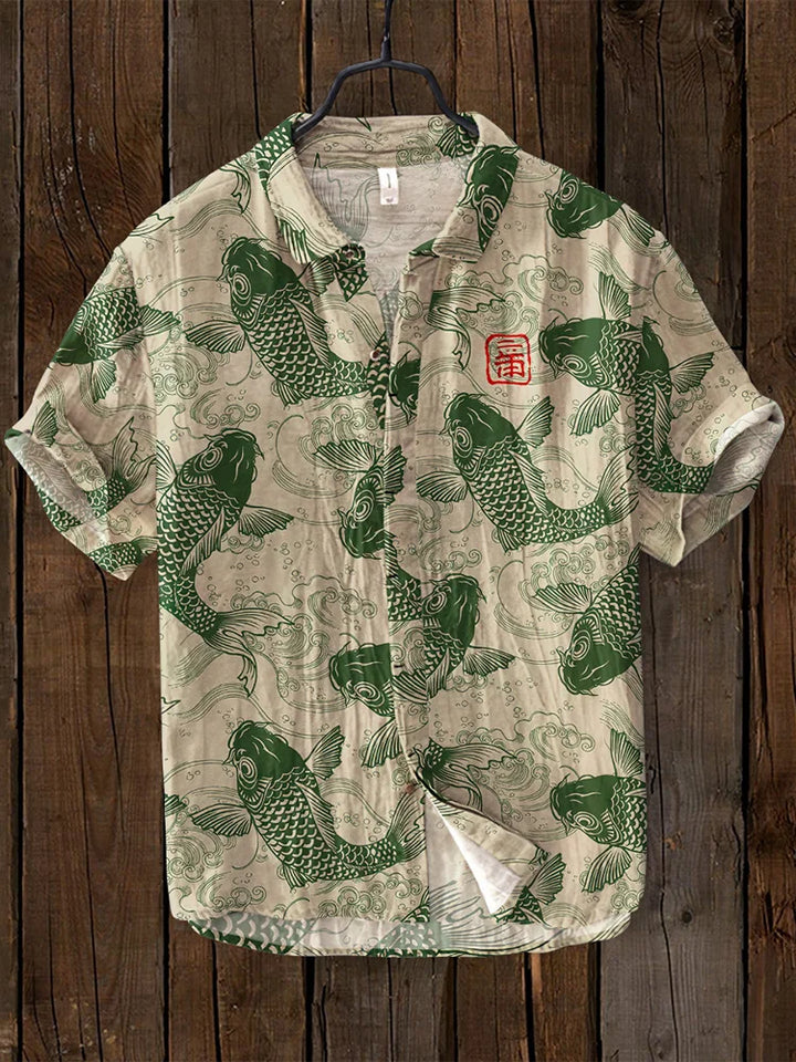 Vintage camicia in lino a forma di pesce