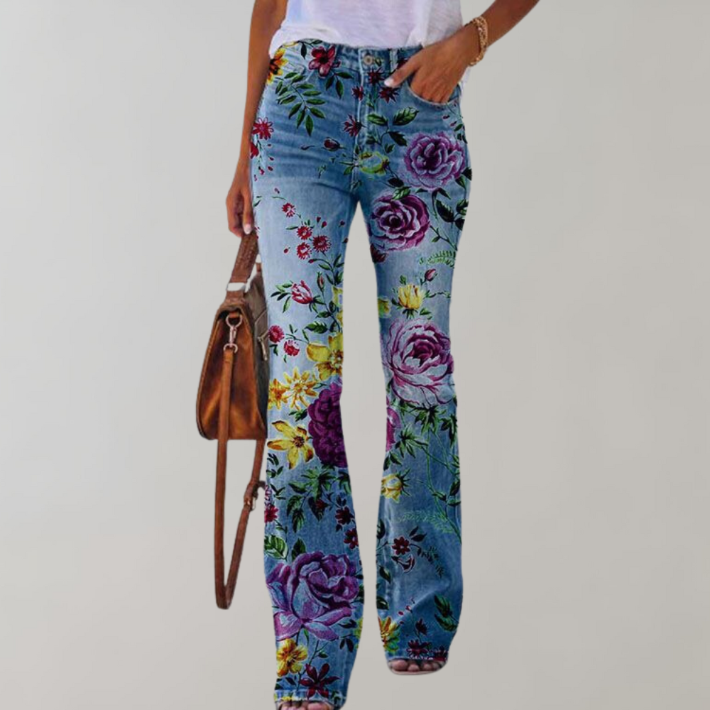 Viola - Jeans con stampa floreale