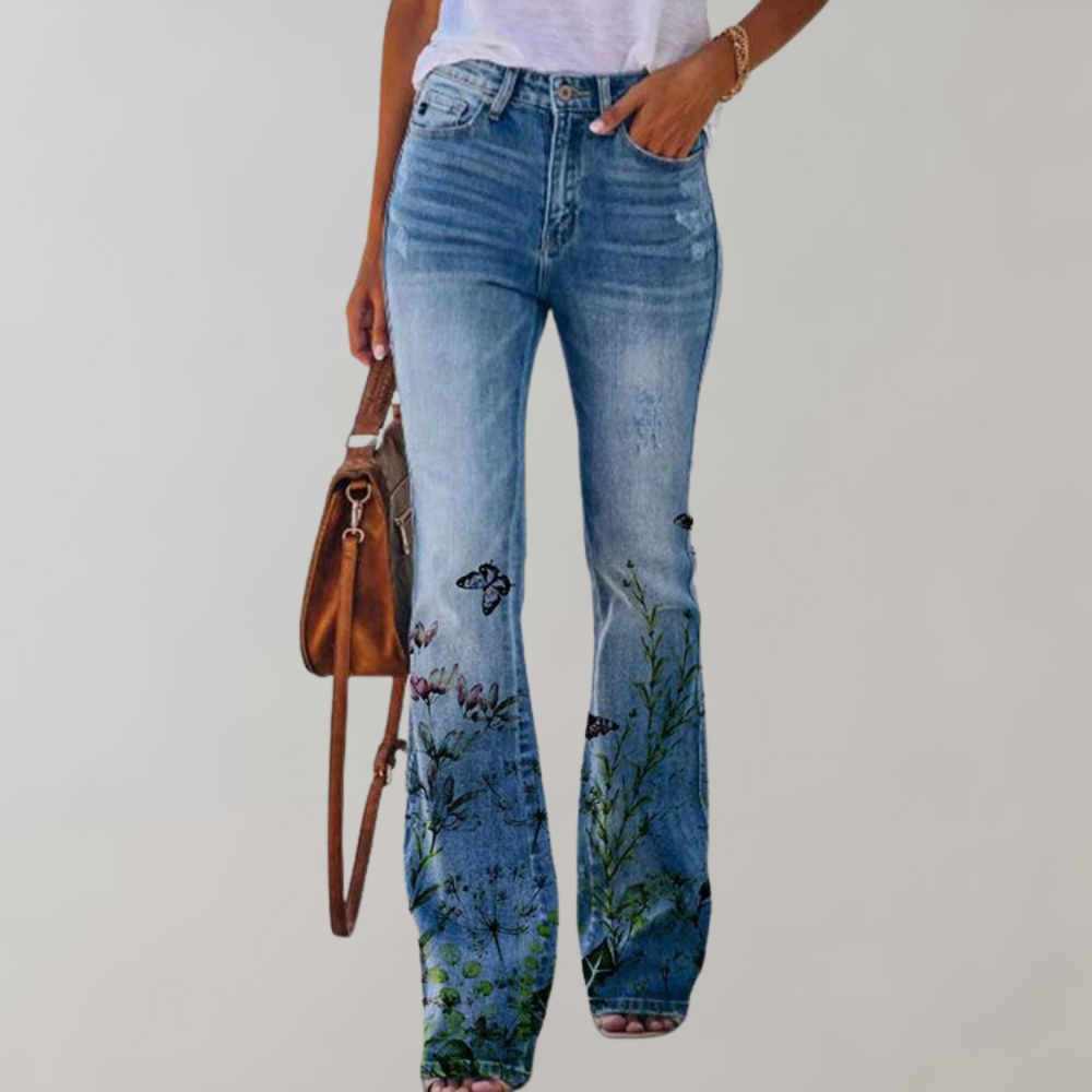 Viola - Jeans con stampa floreale