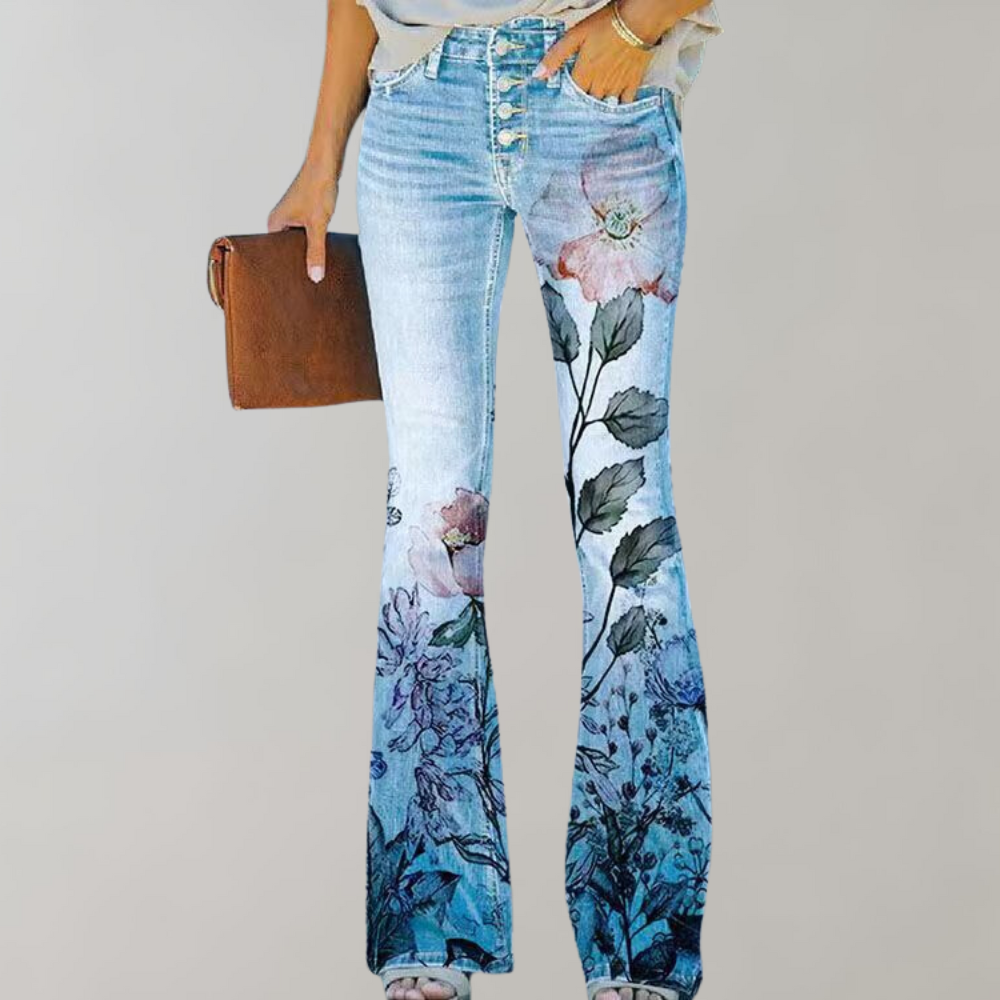 Viola - Jeans con stampa floreale