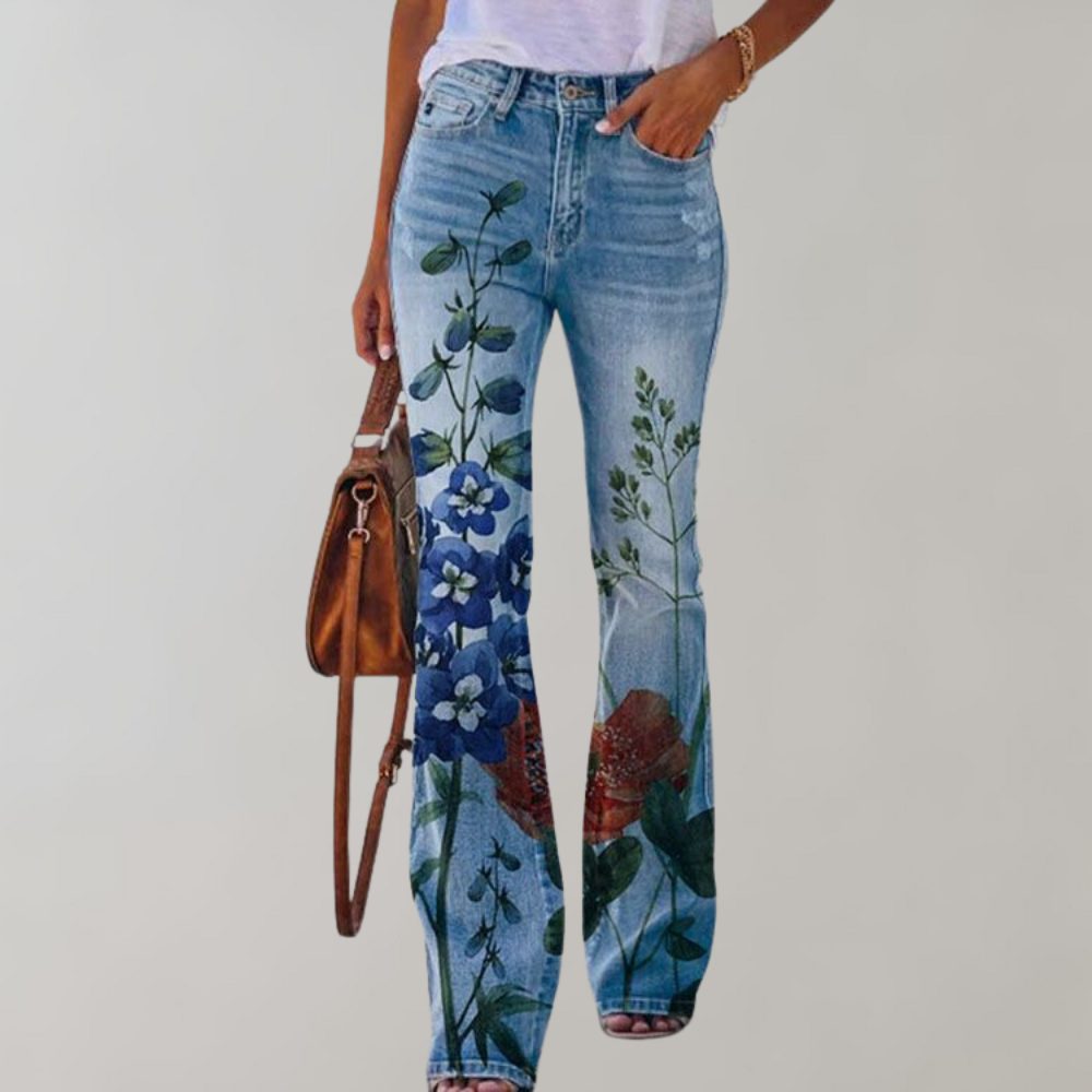 Viola - Jeans con stampa floreale