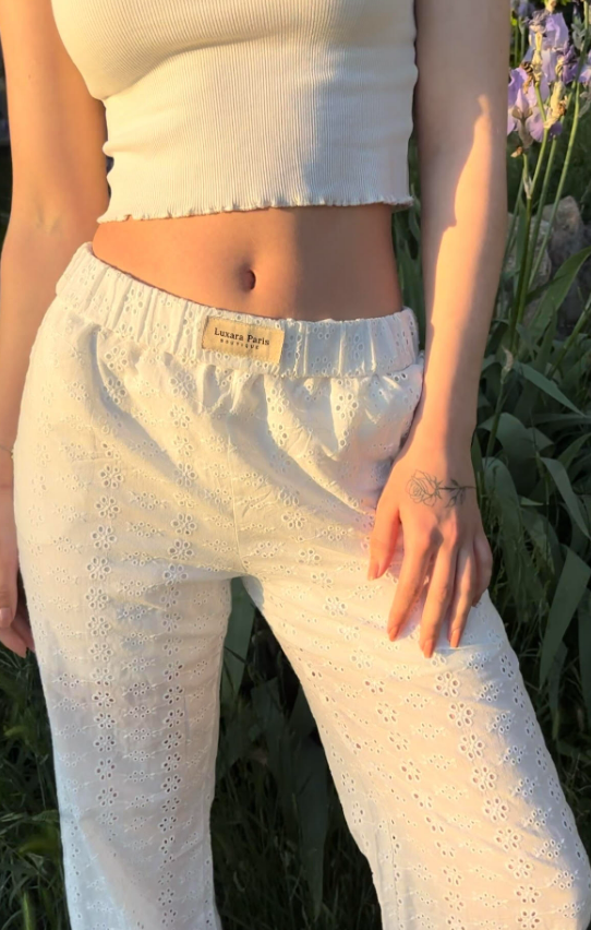 Anna - Pantaloni in Cotone a Vita Alta in Lilla