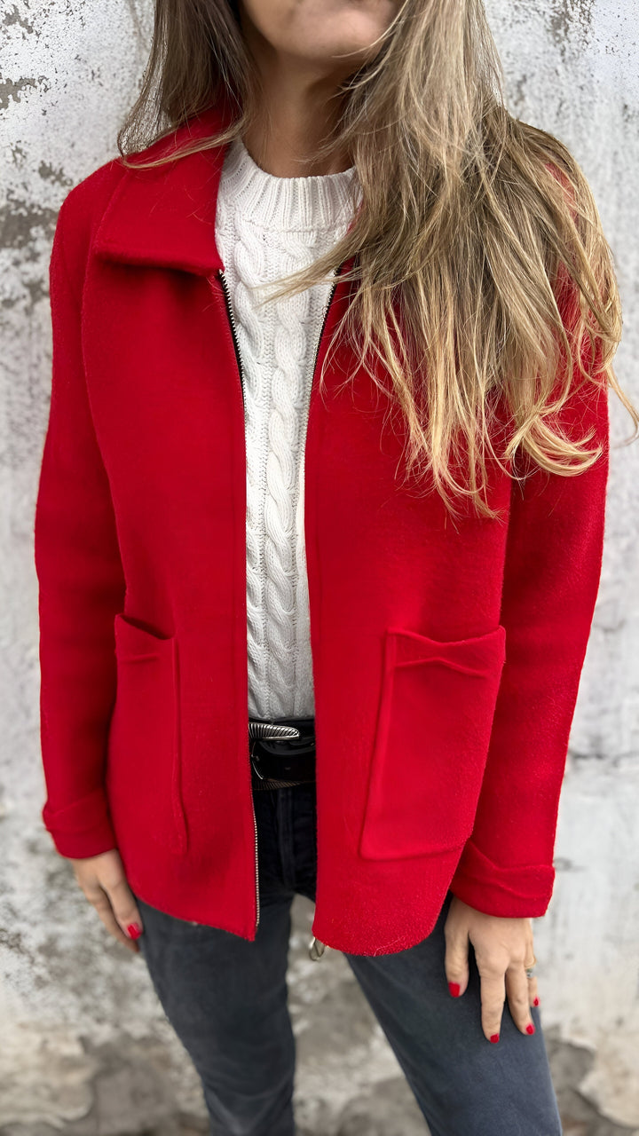 Anna - Giacca in pelle scamosciata con colletto a revers e zip