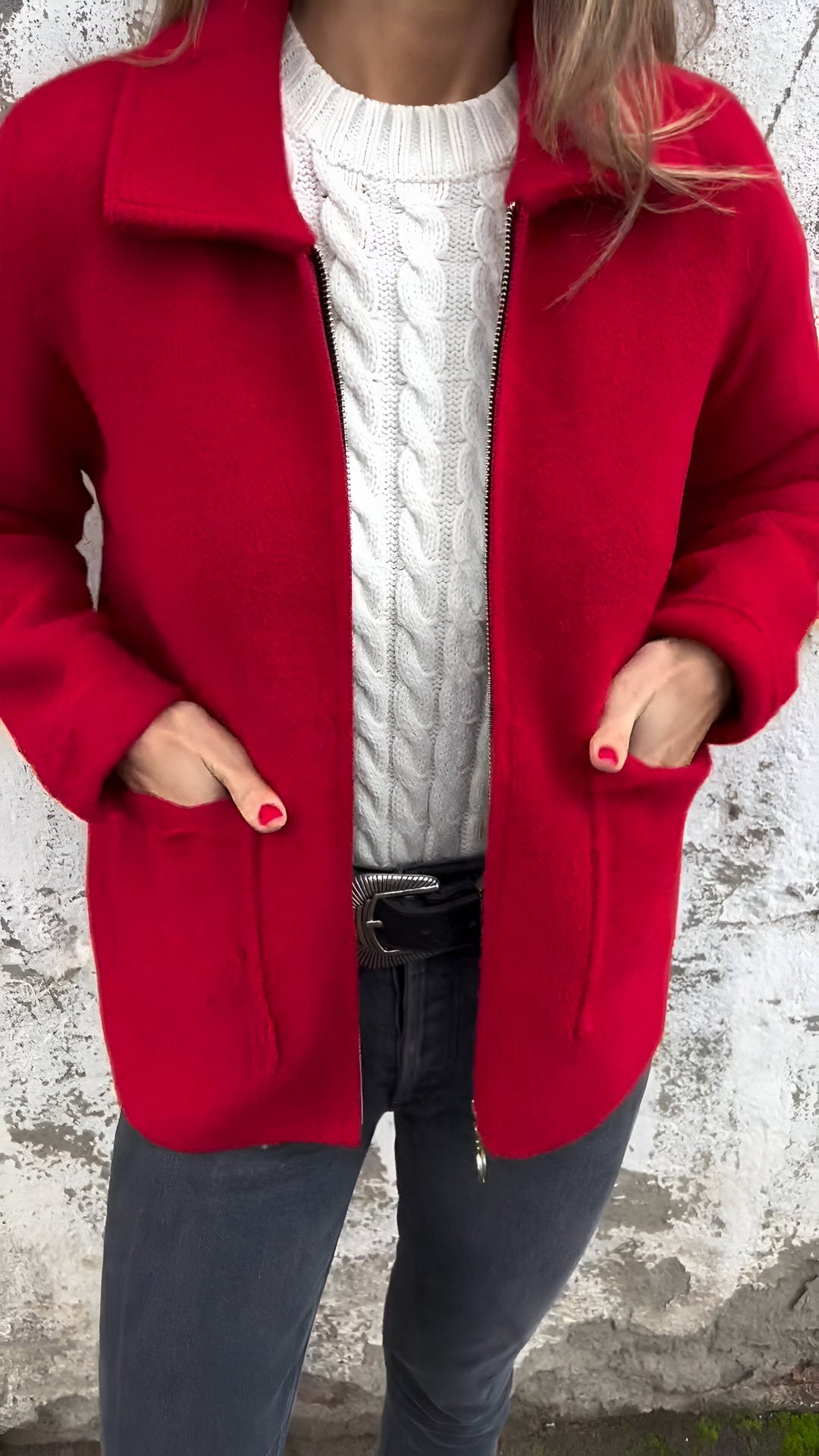 Anna - Giacca in pelle scamosciata con colletto a revers e zip