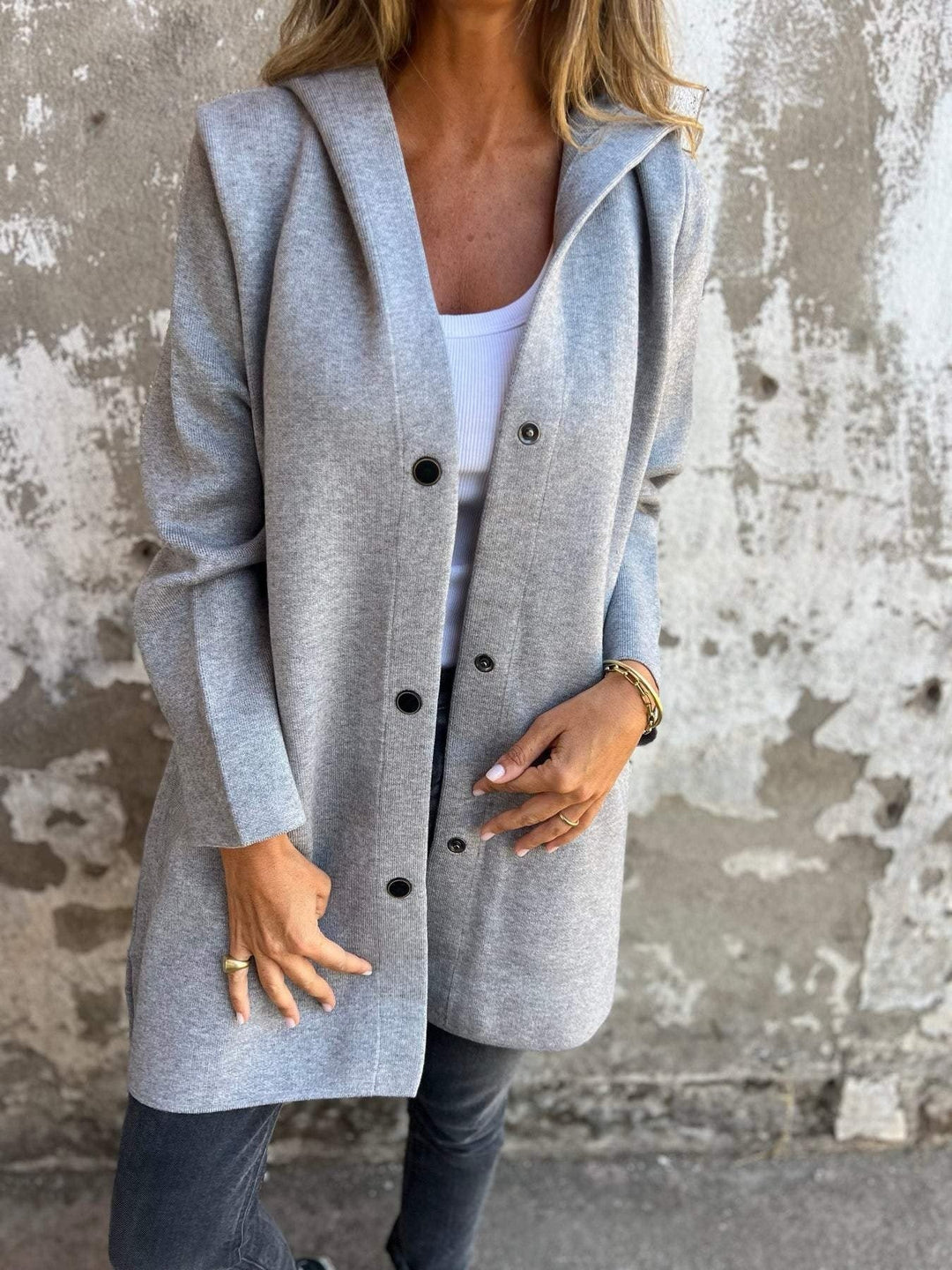 Ilaria - Giacca con cappuccio in twill a singolo bottone