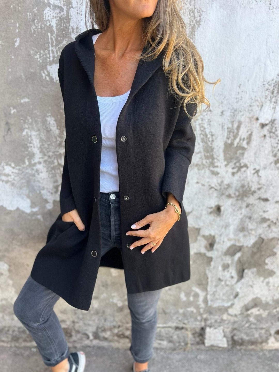 Ilaria - Giacca con cappuccio in twill a singolo bottone