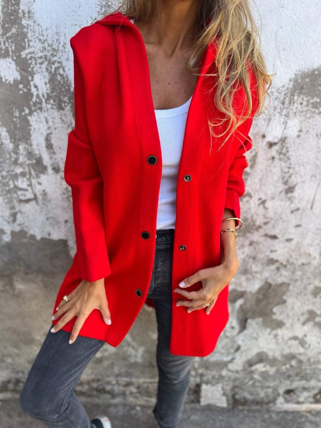 Ilaria - Giacca con cappuccio in twill a singolo bottone