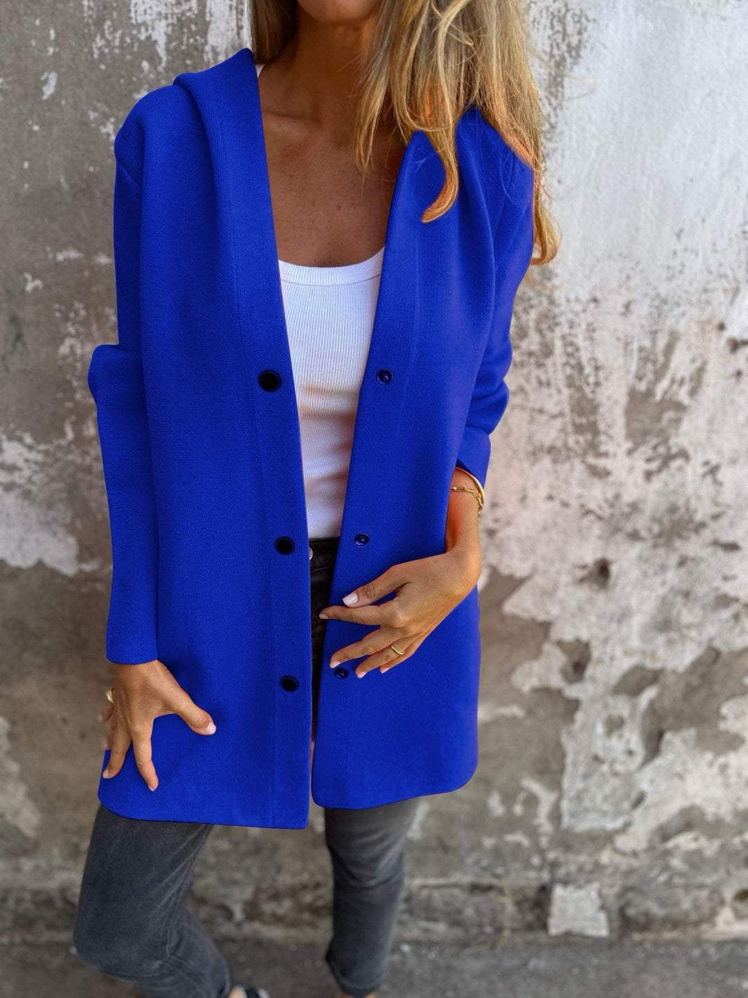 Ilaria - Giacca con cappuccio in twill a singolo bottone