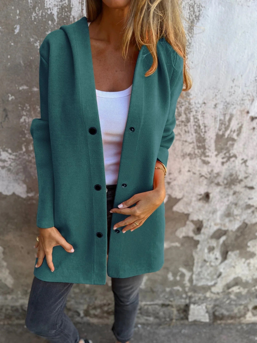 Ilaria - Giacca con cappuccio in twill a singolo bottone