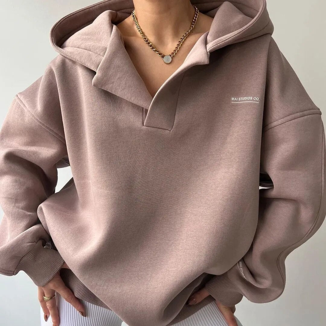 Rosa - Morbido Pullover con Mezza Chiusura a Bottoni