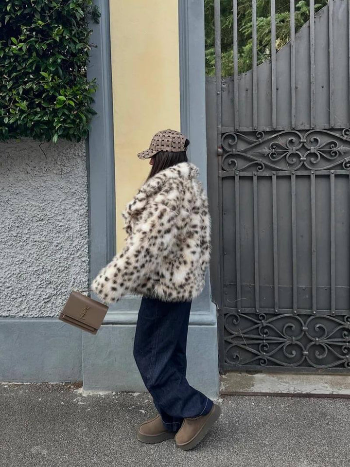 Emma - Giacca in Pelliccia con Stampa Leopardata