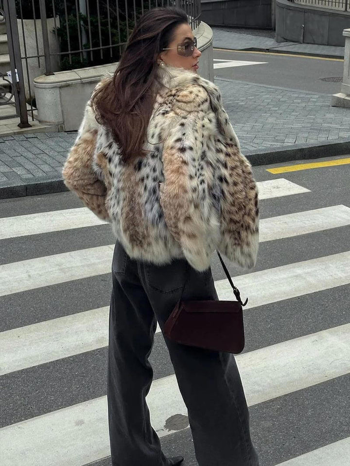 Emma - Giacca in Pelliccia con Stampa Leopardata