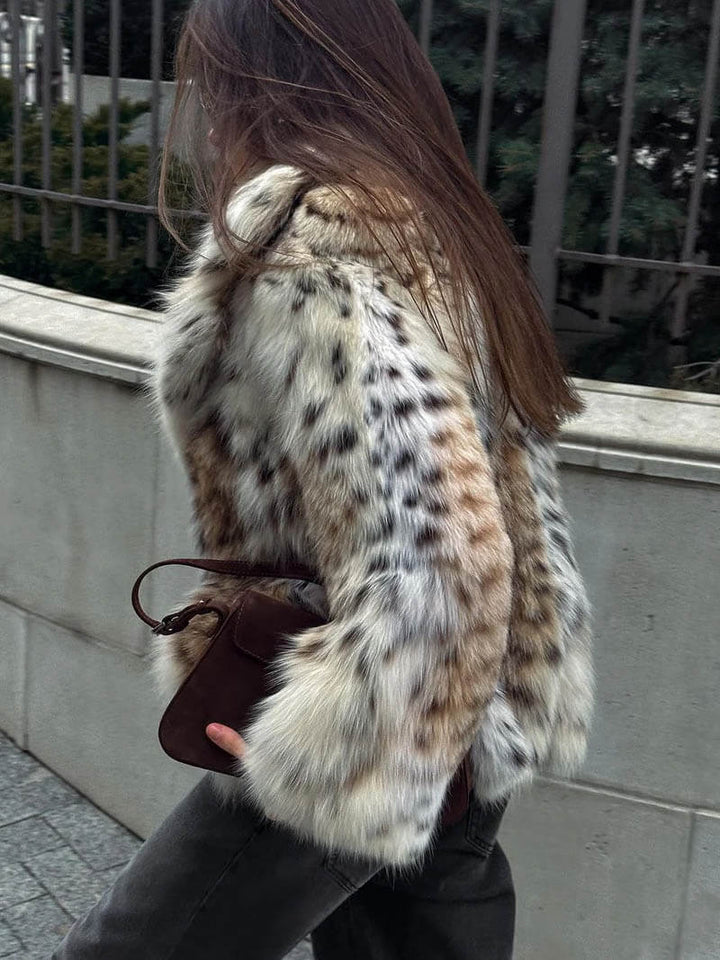 Emma - Giacca in Pelliccia con Stampa Leopardata