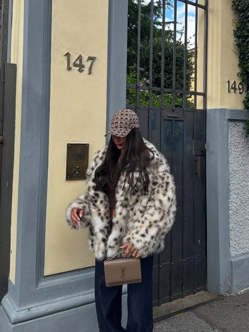 Emma - Giacca in Pelliccia con Stampa Leopardata