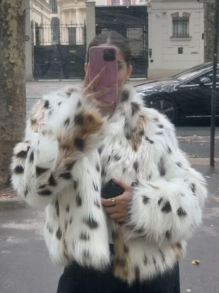 Emma - Giacca in Pelliccia con Stampa Leopardata