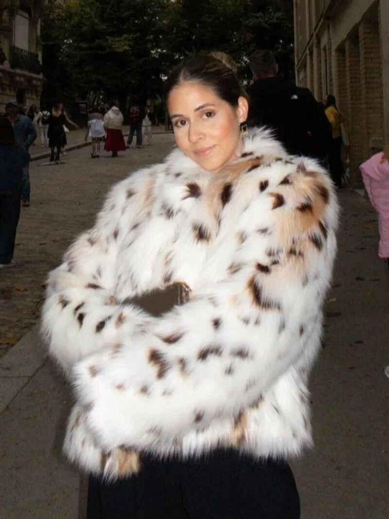 Emma - Giacca in Pelliccia con Stampa Leopardata
