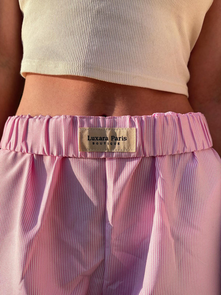 Anna - Pantaloni in Cotone a Vita Alta in Lilla