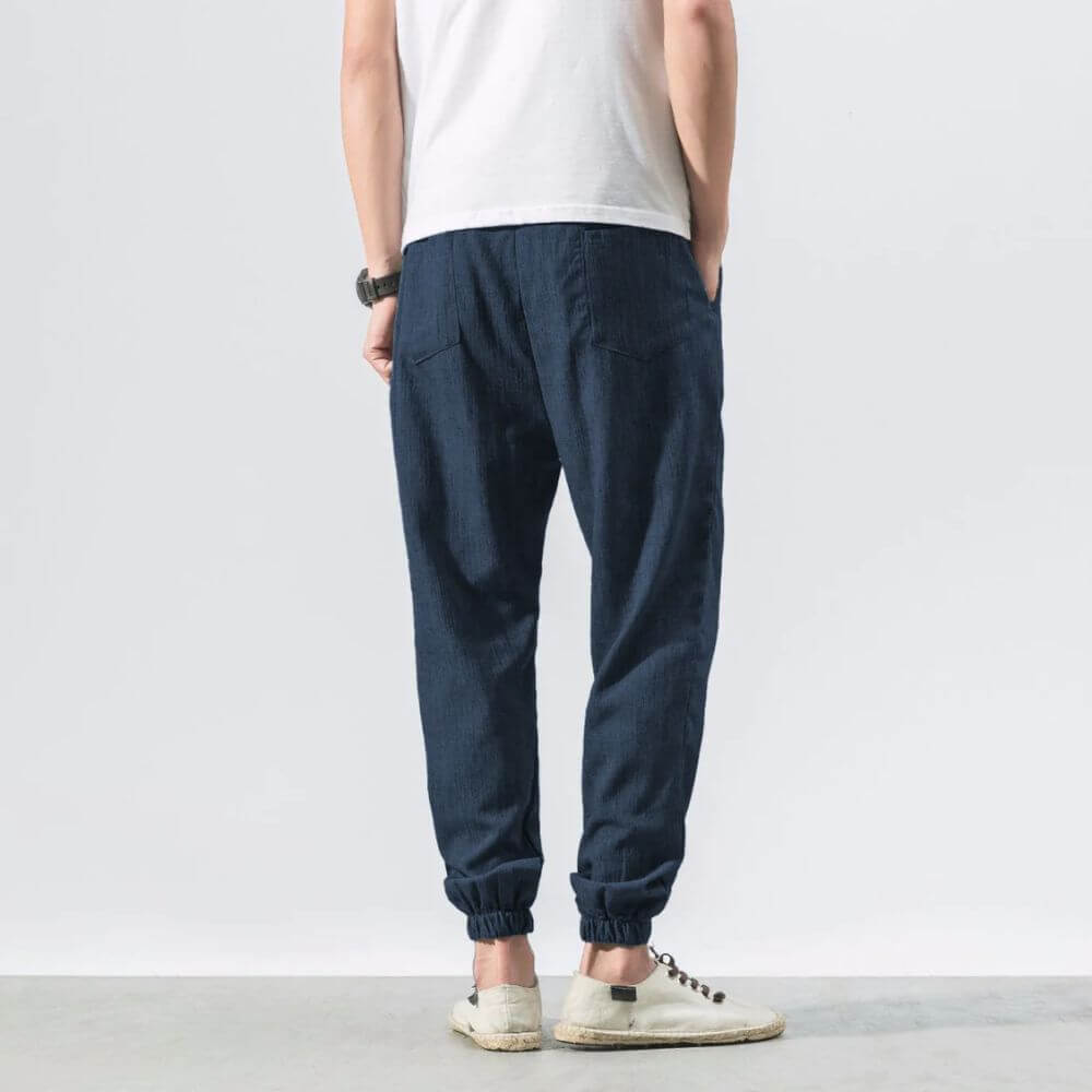 Luca - Pantaloni Comodi in Cotone e Lino - Nero