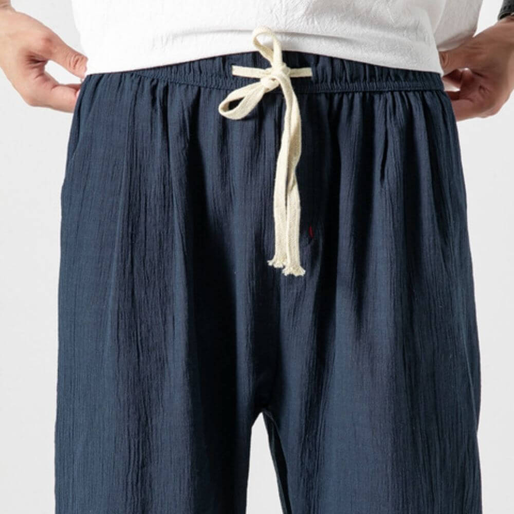 Luca - Pantaloni Comodi in Cotone e Lino - Nero