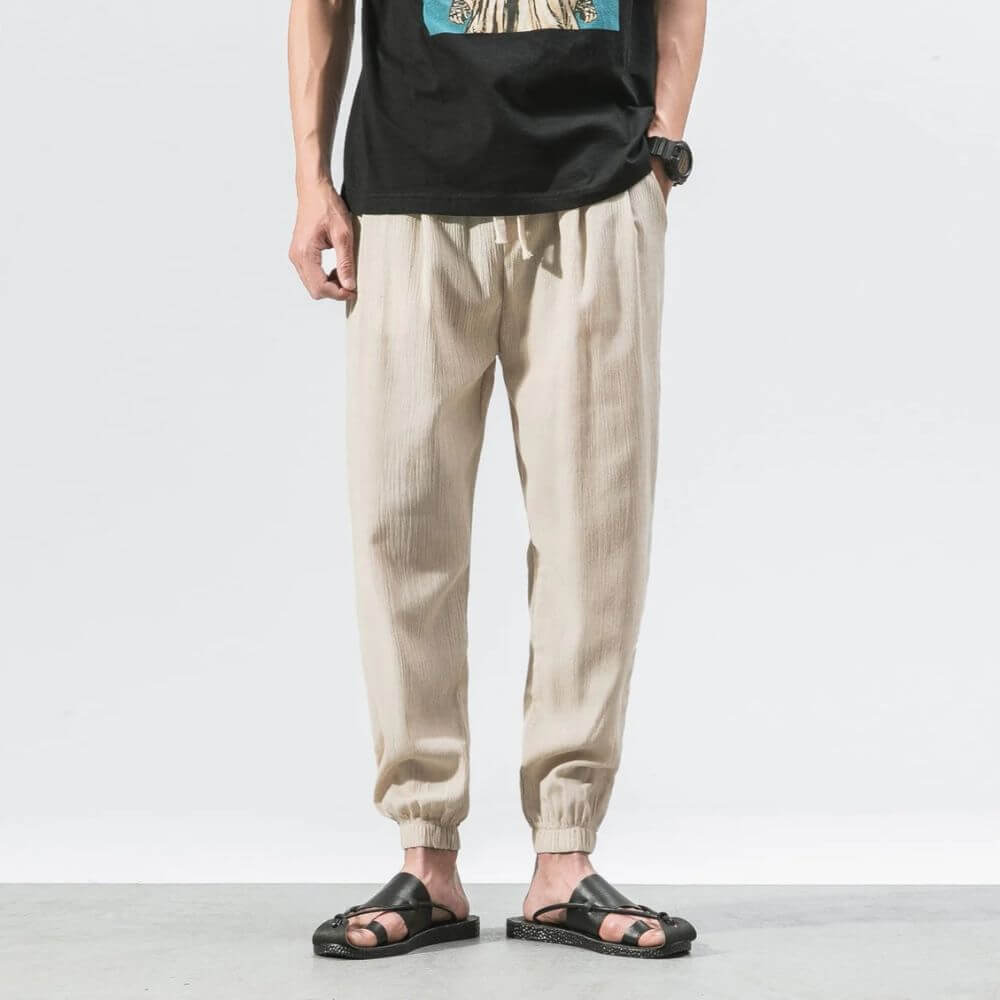 Luca - Pantaloni Comodi in Cotone e Lino - Nero