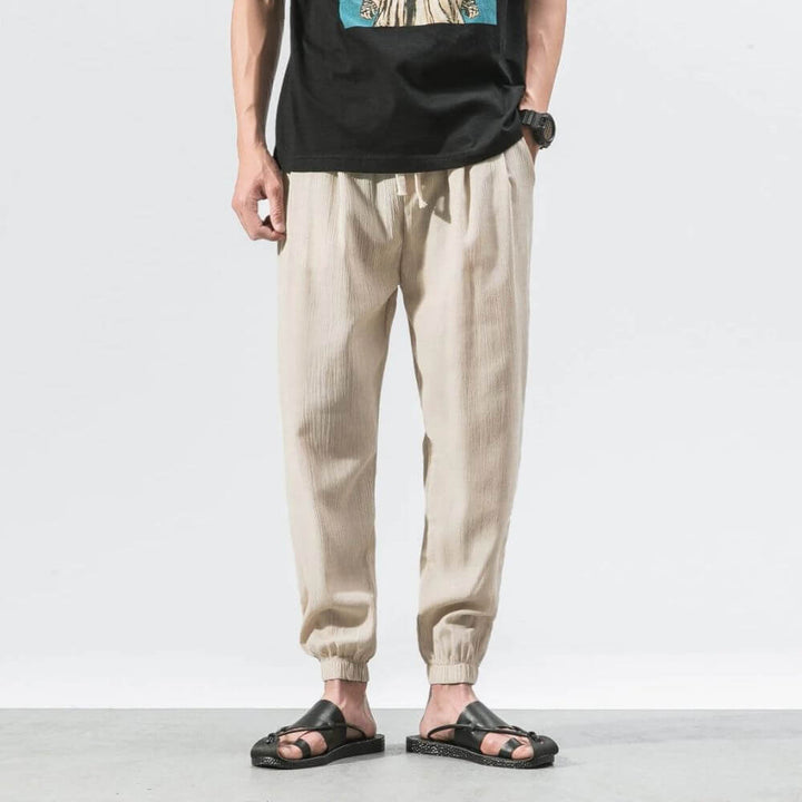 Luca - Pantaloni Comodi in Cotone e Lino - Nero