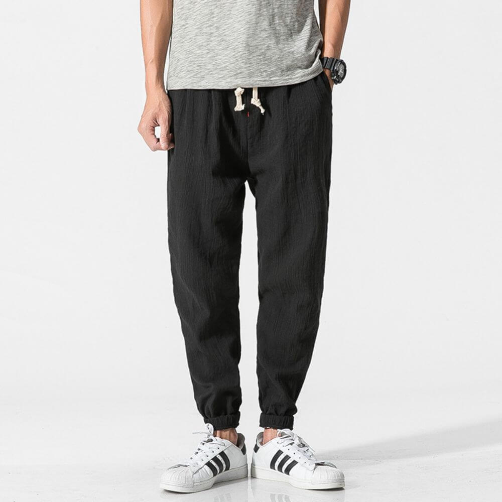 Luca - Pantaloni Comodi in Cotone e Lino - Nero