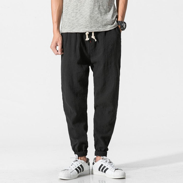 Luca - Pantaloni Comodi in Cotone e Lino - Nero
