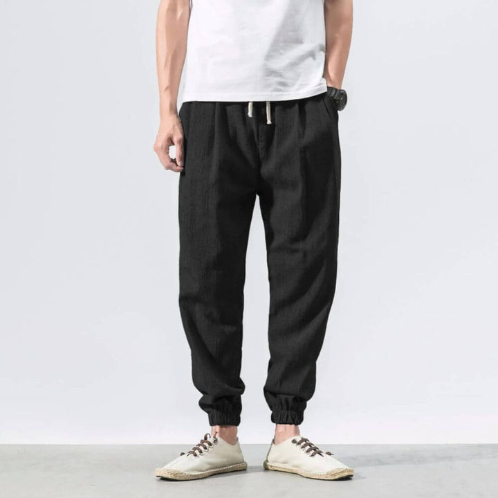 Luca - Pantaloni Comodi in Cotone e Lino - Nero