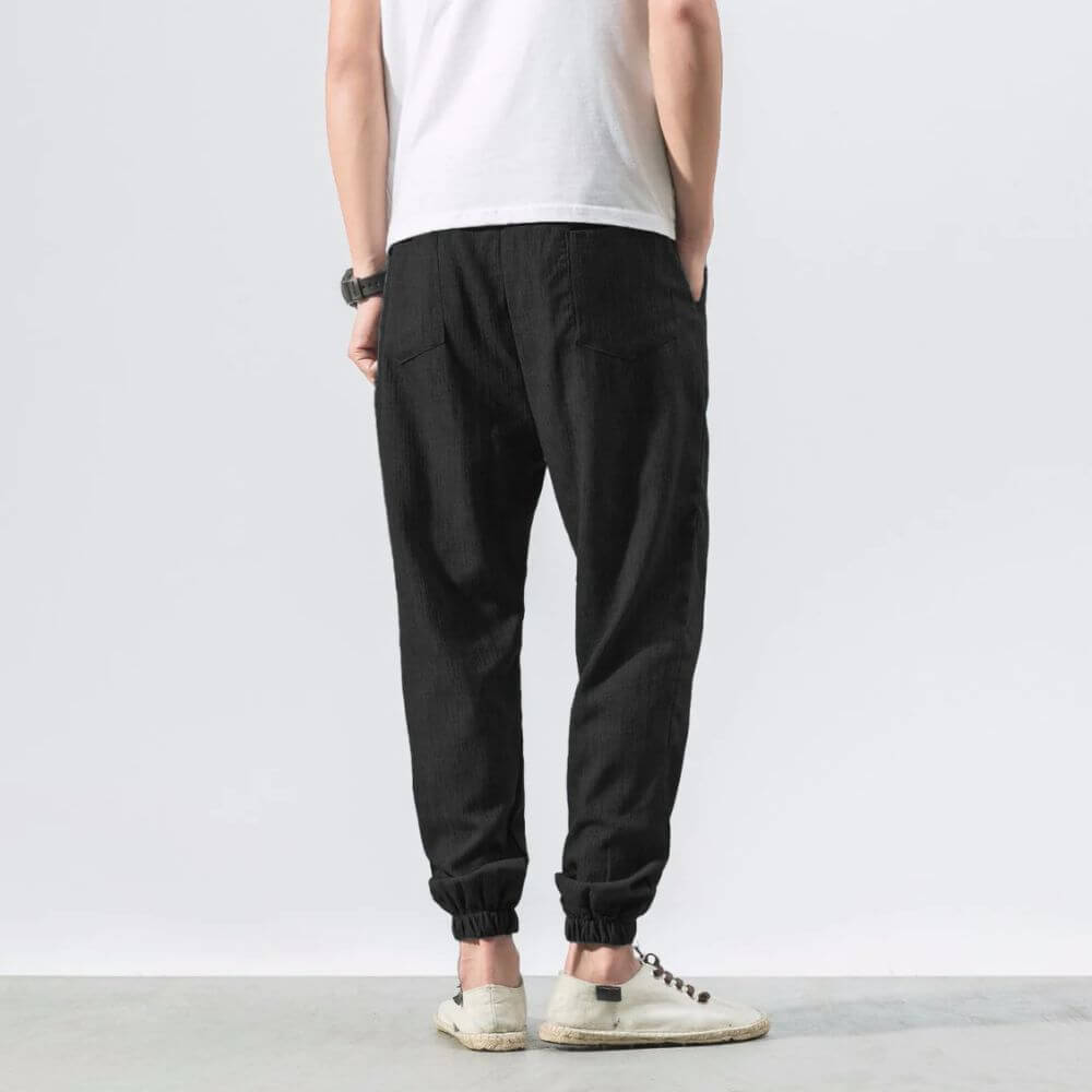 Luca - Pantaloni Comodi in Cotone e Lino - Nero