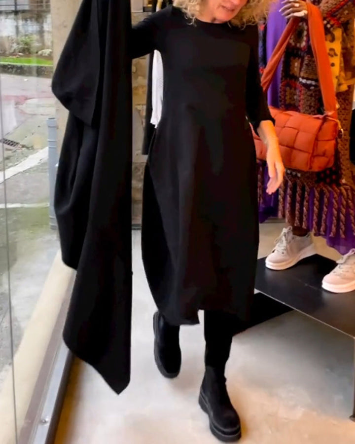 Eva - Vestito Midi Nero con Tasche