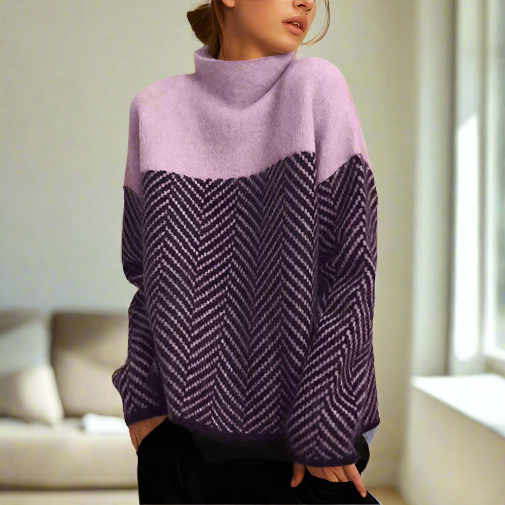 Carla - Maglione Collo Alto con Motivo a Zigzag