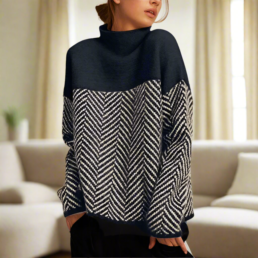 Carla - Maglione Collo Alto con Motivo a Zigzag