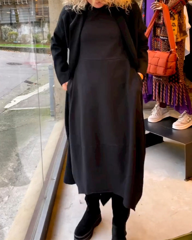 Eva - Vestito Midi Nero con Tasche