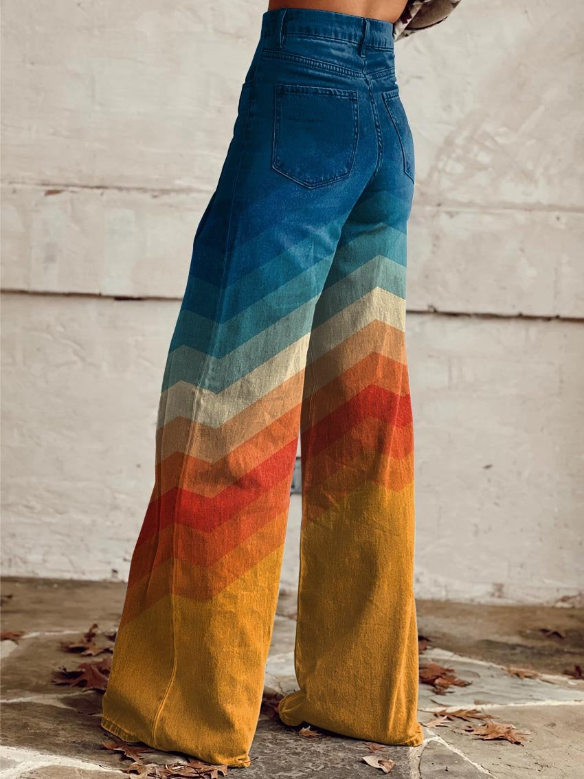 Pantaloni larghi retrò con motivo Chevron