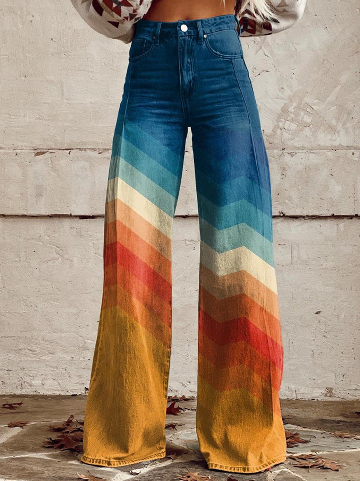 Pantaloni larghi retrò con motivo Chevron